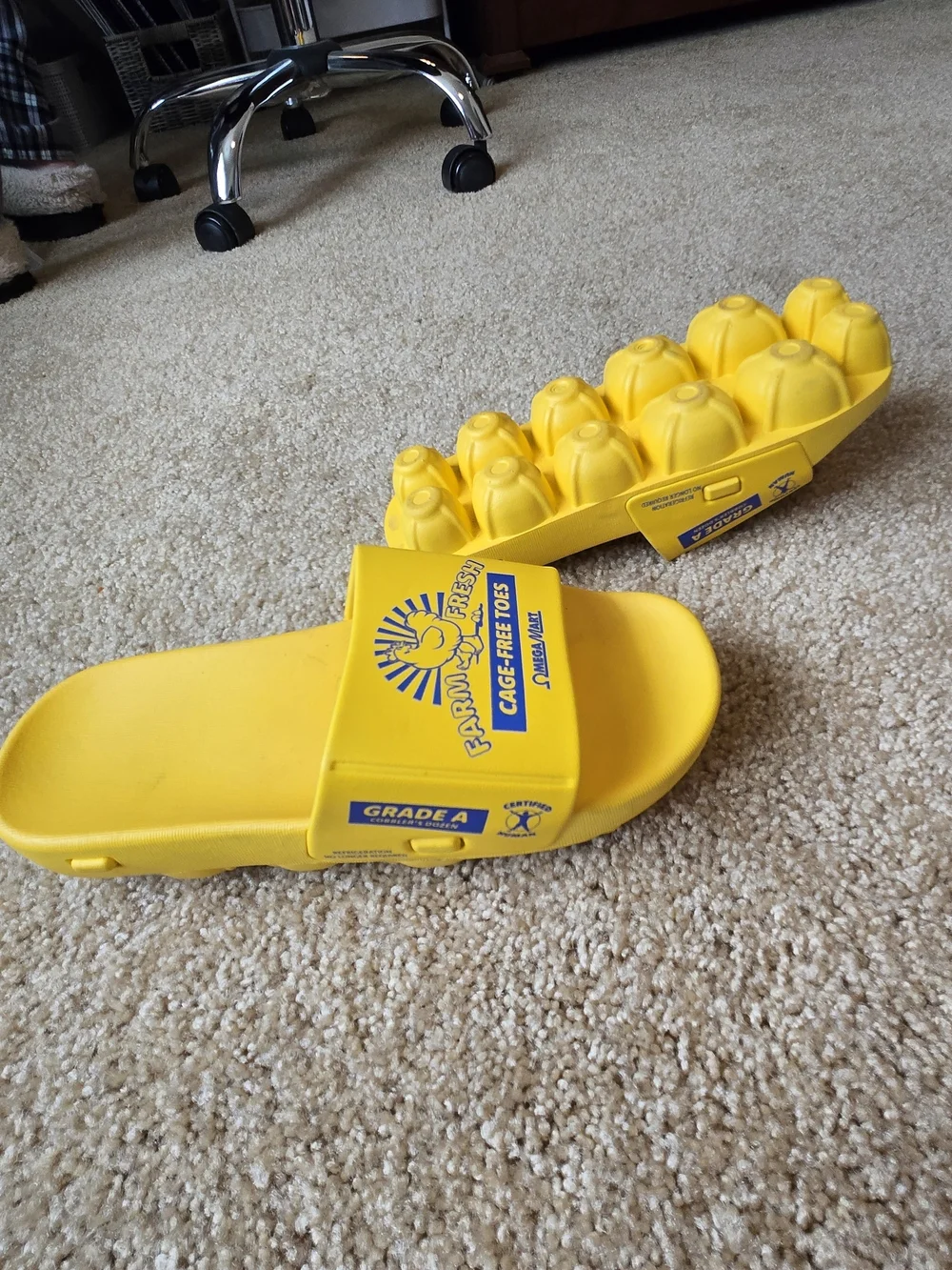 MEOW WOLF- OMEGA MART Farm Fresh Cage Free Toes Yellow Egg Carton Slides Sz. 7.5
